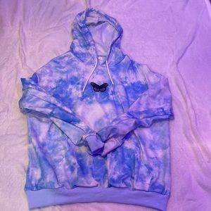 blue and white tie dye butterfly hoodie